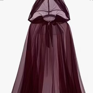 Elegant Burgundy Hooded Cape